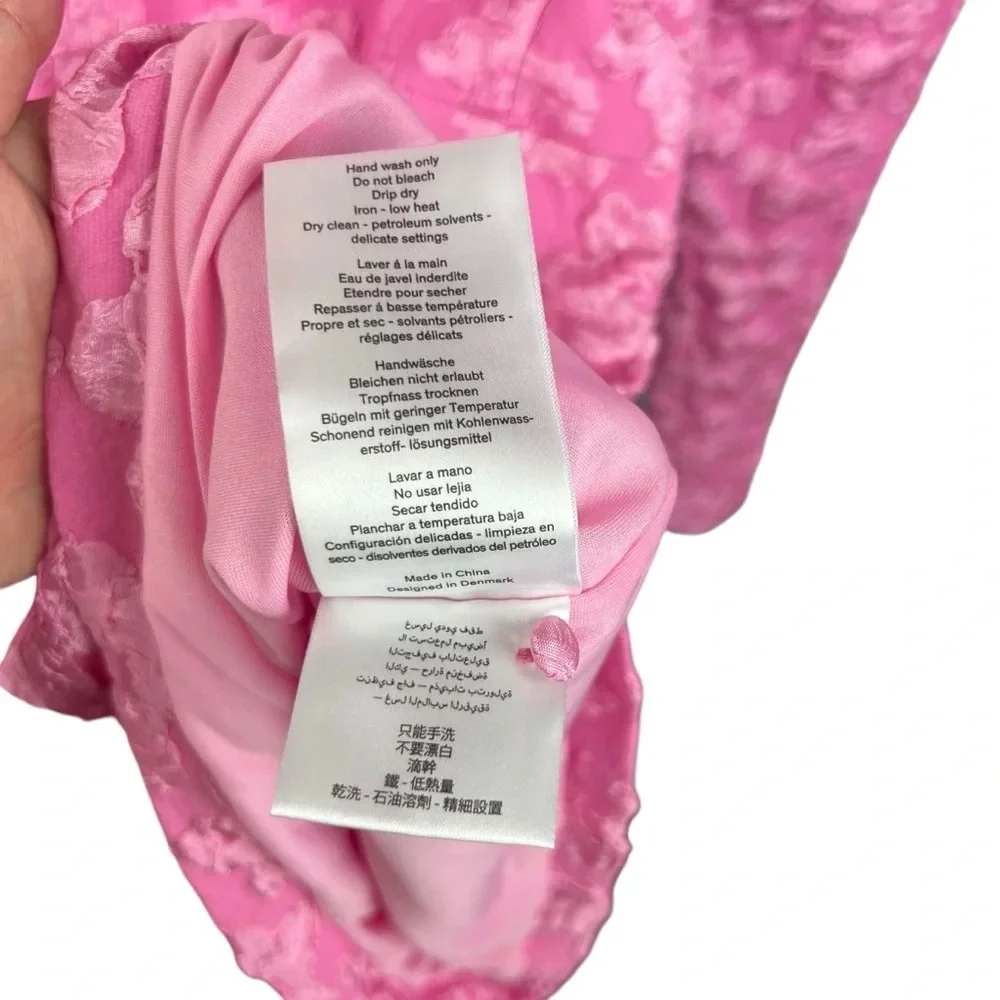 Textured Pink Puff-Sleeve Mini Dress - Picture 11 of 16